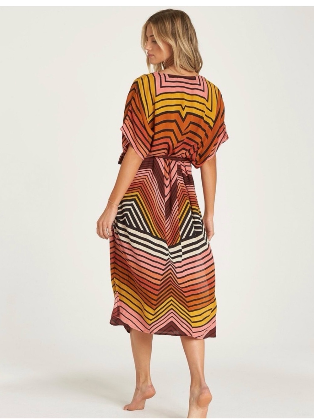 Billabong Striped Chevron Midi cover up/ kimono, gorgeous colorway, sz s/m, guc